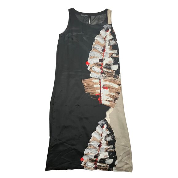 Lafayette 148 Silk Maxi Dress Abstract Print Sleeveless Black Size L - Picture 5 of 8